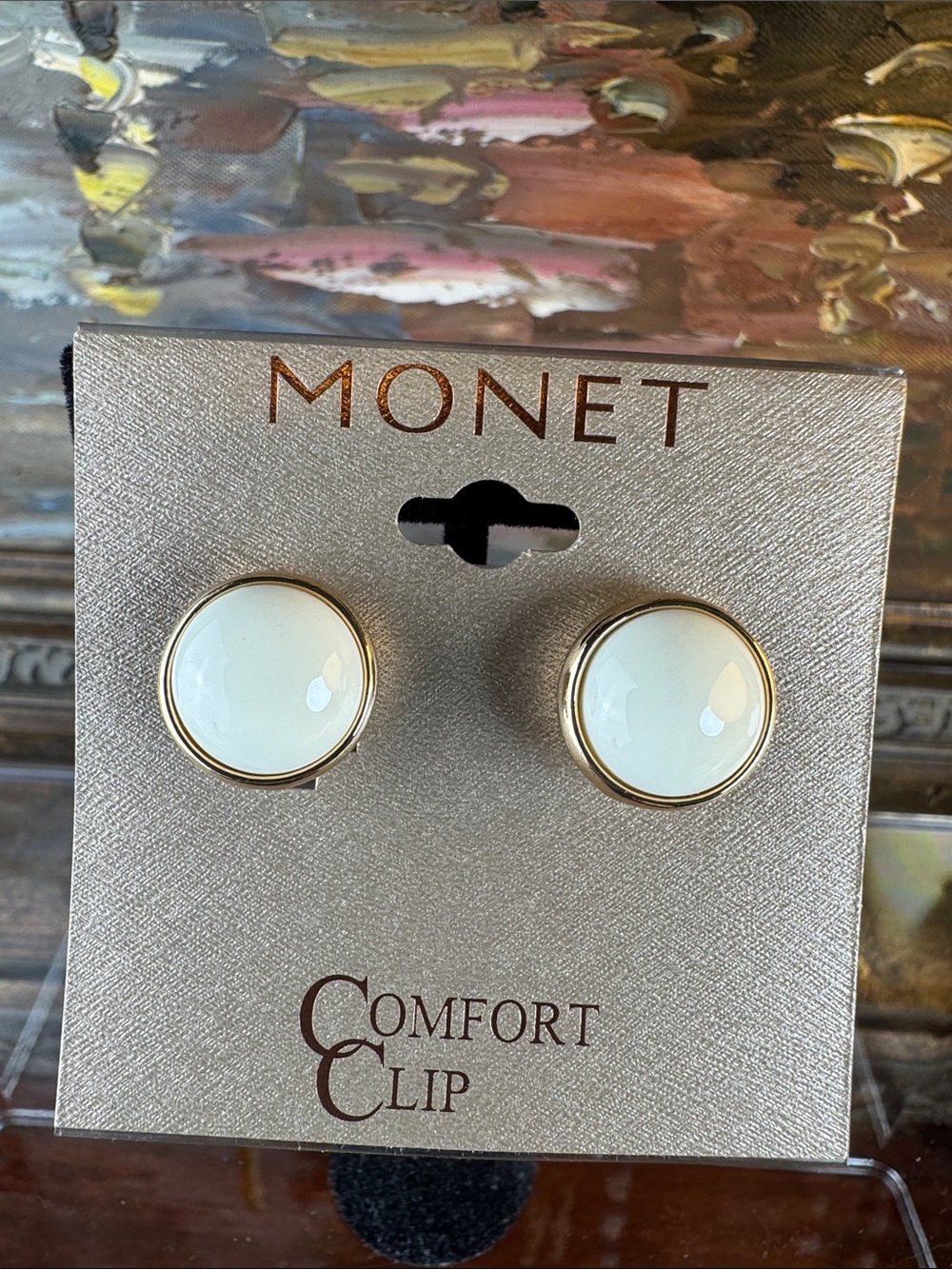 0491-Monet White Enamel Comfort Clip Earrings